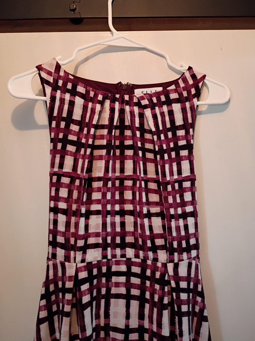 Elle Burgundy and Cream Plaid Midi Dress - Picture 3 of 6